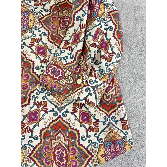 Chicos 2 US M‎ Colorful Medallion Button Up Back Shirt Boho Regal Art To Wear - Picture 7 of 11